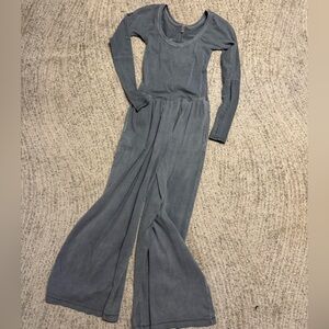 Free People Hot Shot Wide Leg Gray/blue Jumpsuit